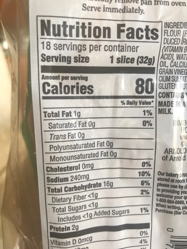 Arnold Italian Bread Calories Nutrition Analysis More Fooducate