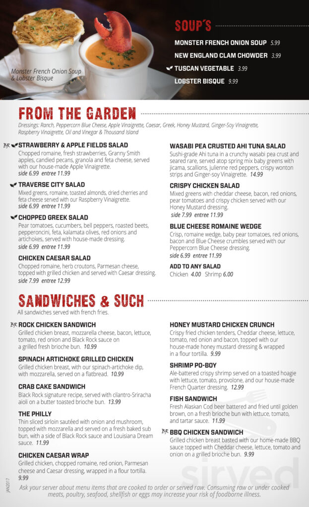 Black Rock Bar Grill Brandon Menu In Brandon Florida
