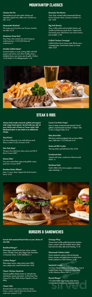 Buckhead Mountain Grill Menu In Jeffersonville Indiana USA