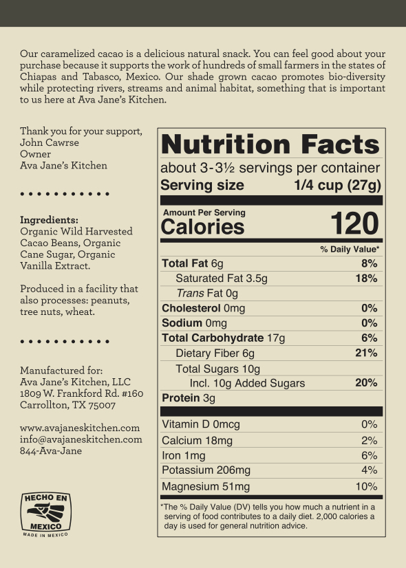 Cacao Nutrition Information Ava Janes Kitchen