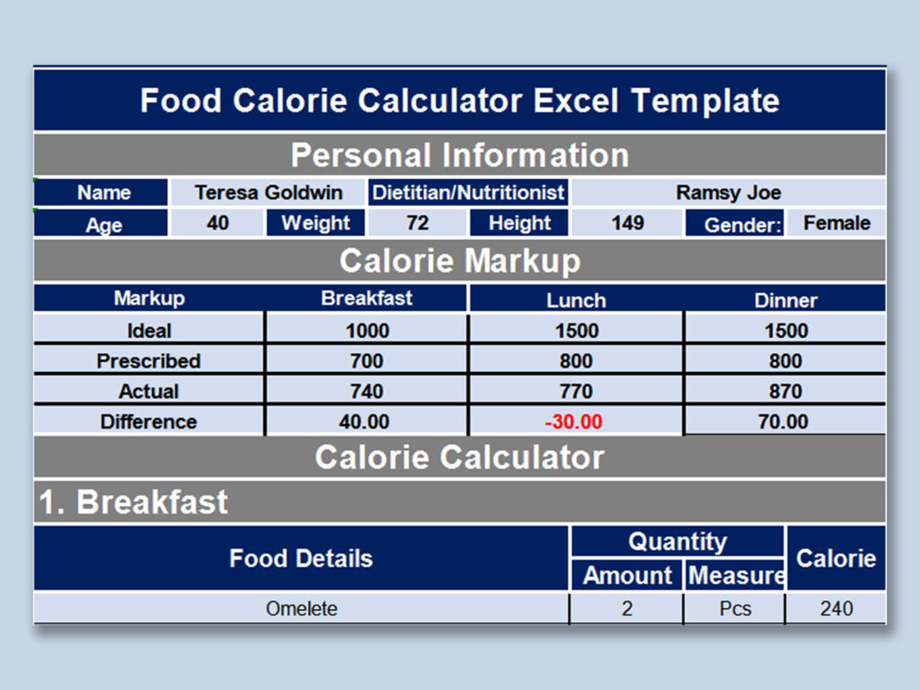 Calorie Counting Chart Printable
