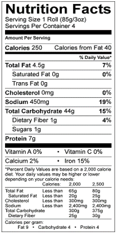 Ciabatta Rolls Nutrition