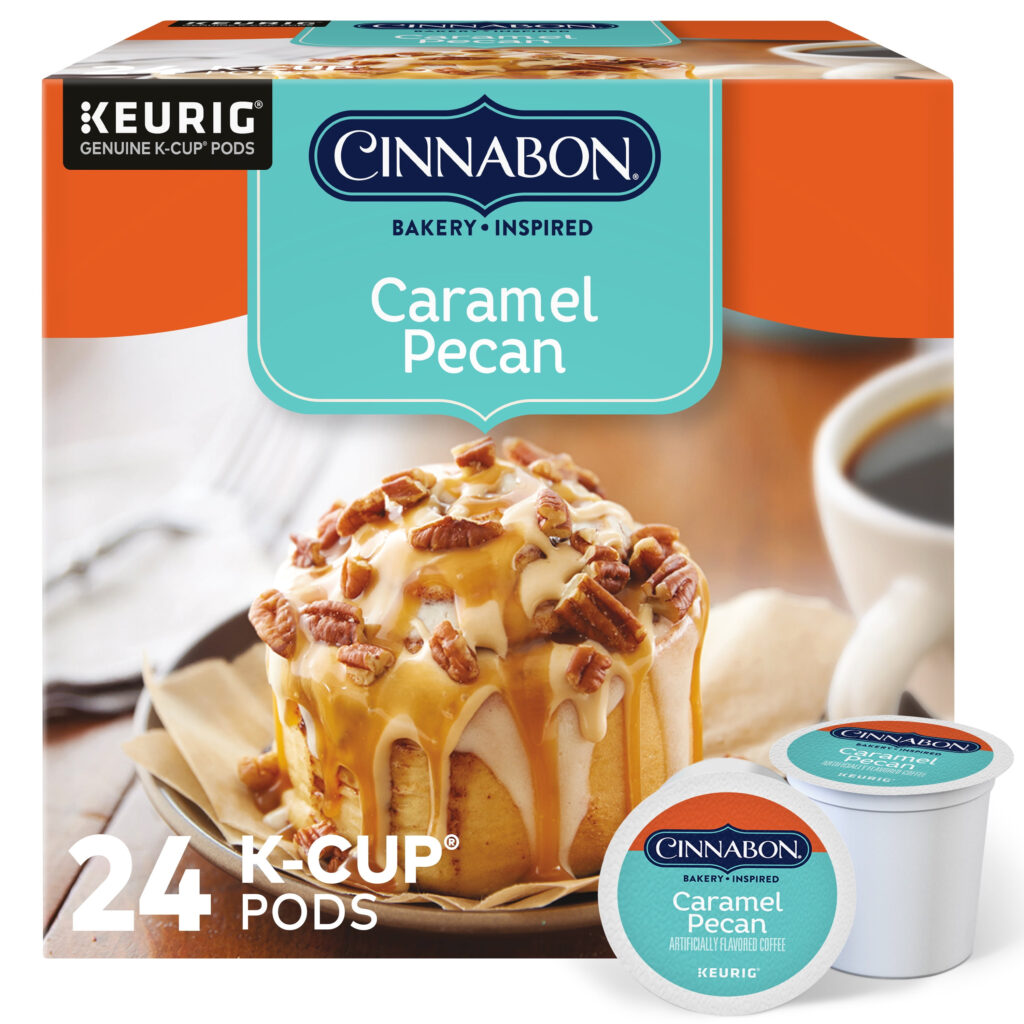Cinnabon Caramel Pecan Flavored Light Roast K Cup Coffee Pods 24 