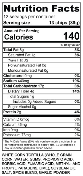 Corn Tortilla Chip Nutrition Information Home Alqu