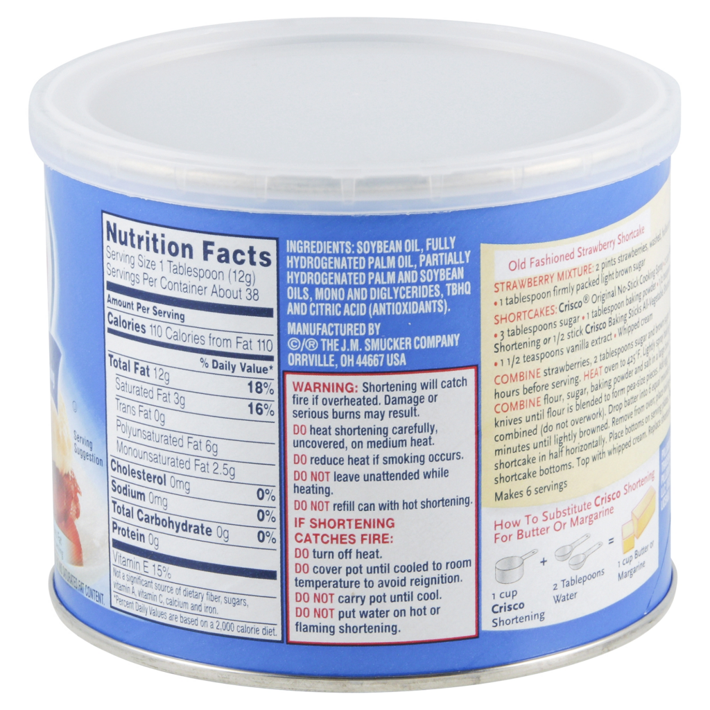 Crisco Shortening Nutrition Label Trovoadasonhos