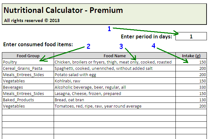 Daily Calories Food Nutrition Excel Spreadsheet Calculator Smart EKits