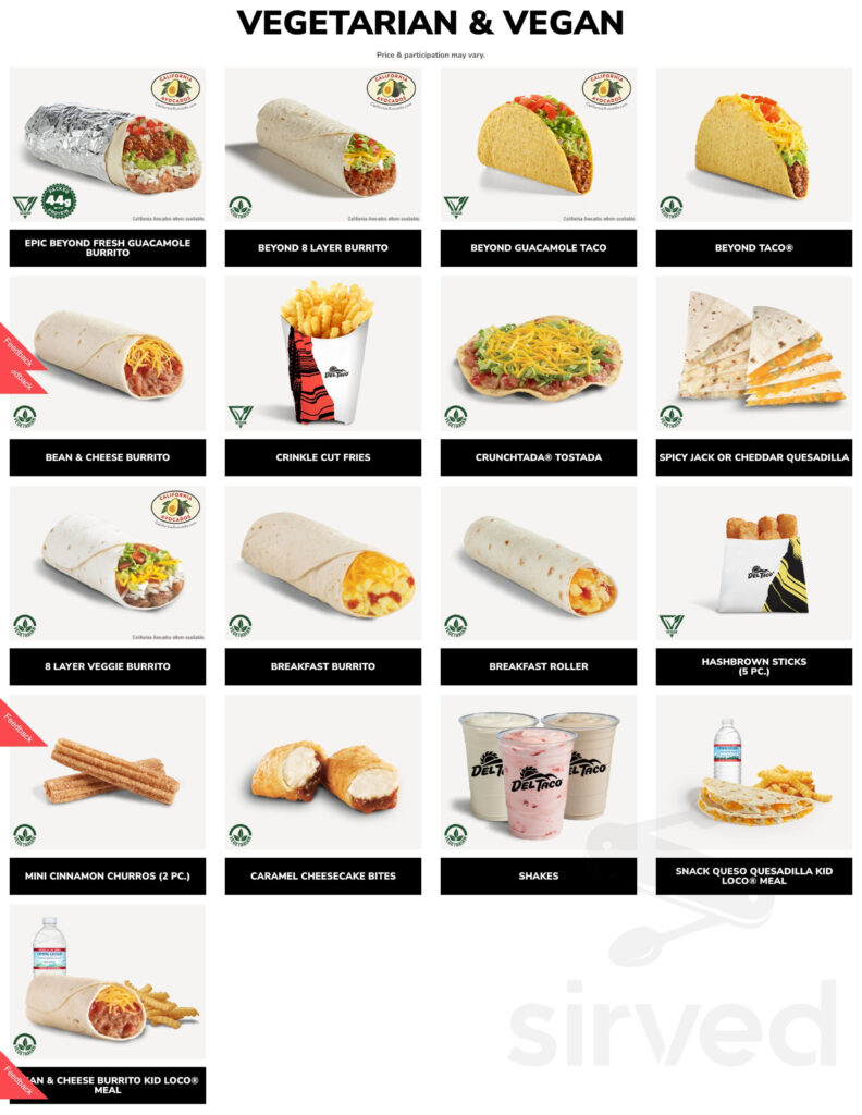 Del Taco Menu In Murray Utah USA