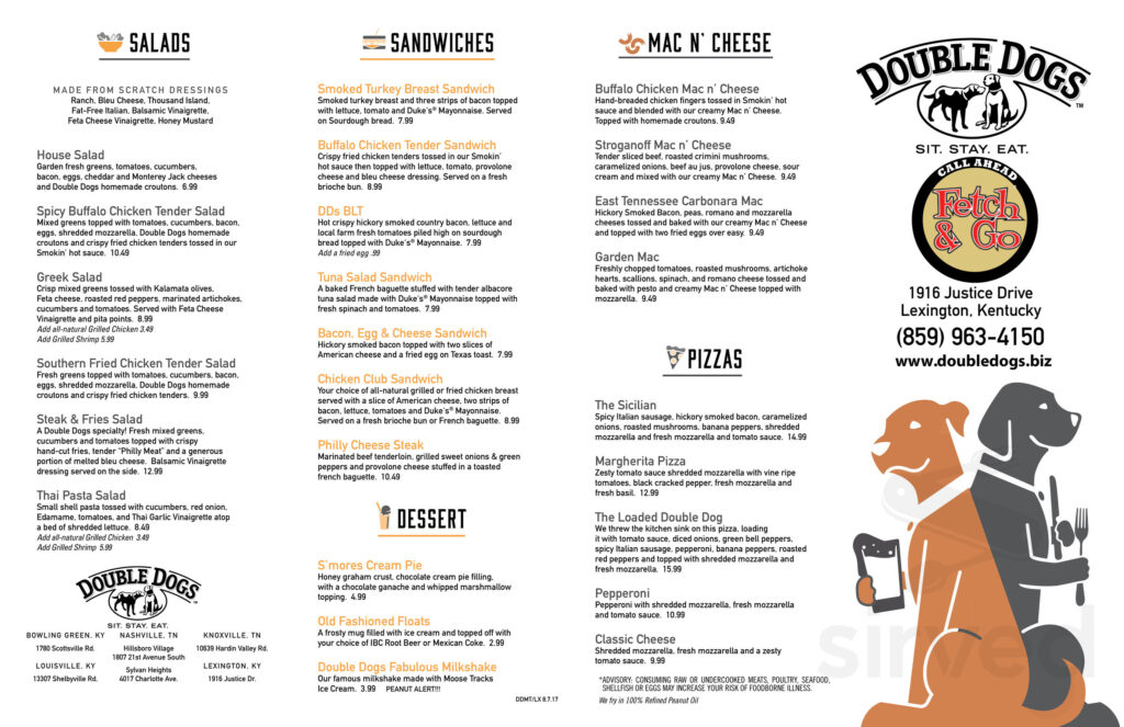 Double Dogs Menus In Greenville South Carolina United States