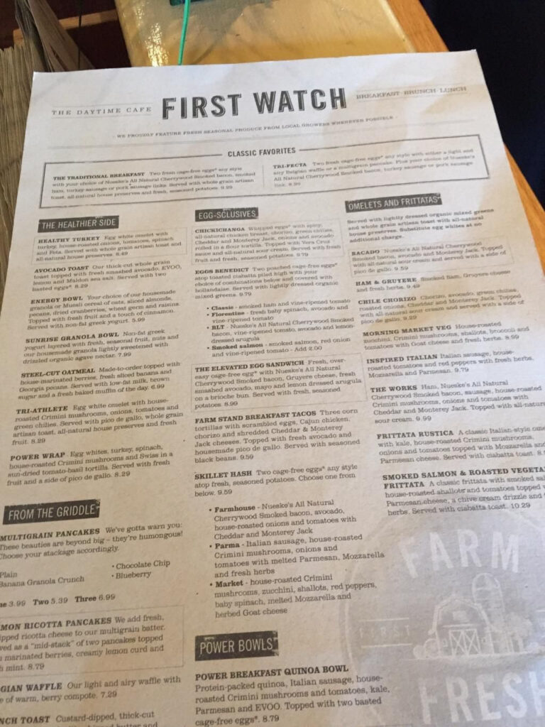 First Watch Calories Menu