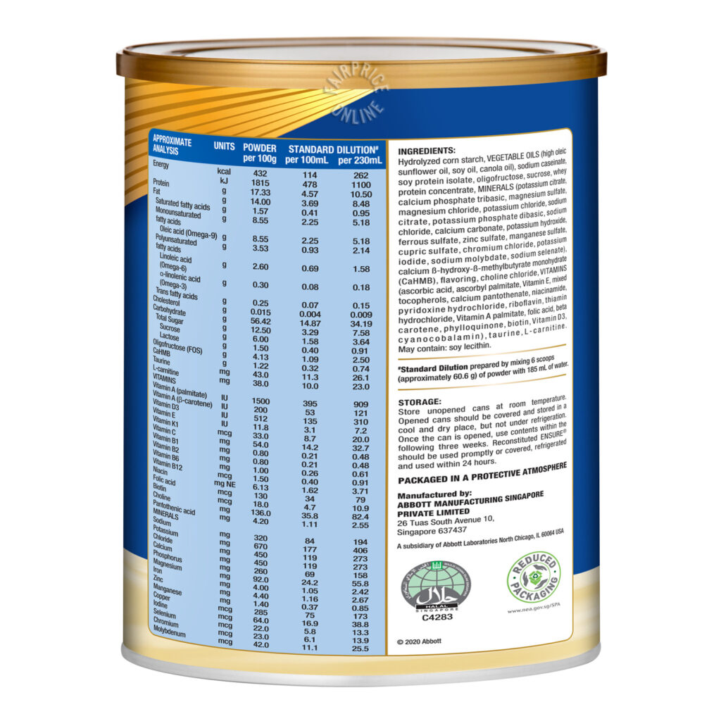 Glucerna Nutrition Facts Label