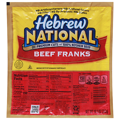 Hebrew National Beef Franks 10 3 Oz Hot Dogs Foster s