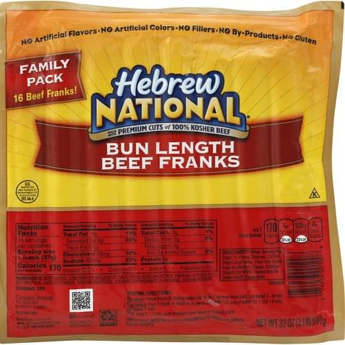Hebrew National Bun Length Family Pack Beef Franks 32 Oz Nutrition 