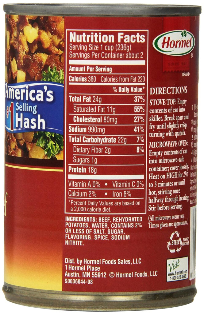 Hormel Corned Beef Hash Nutrition Facts