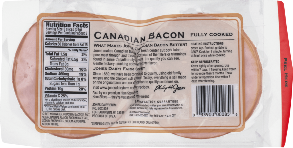 Jones Canadian Bacon Nutritional Information Nutrition Ftempo