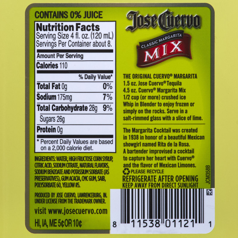 Jose Cuervo Strawberry Margarita Mix Nutrition Facts Besto Blog