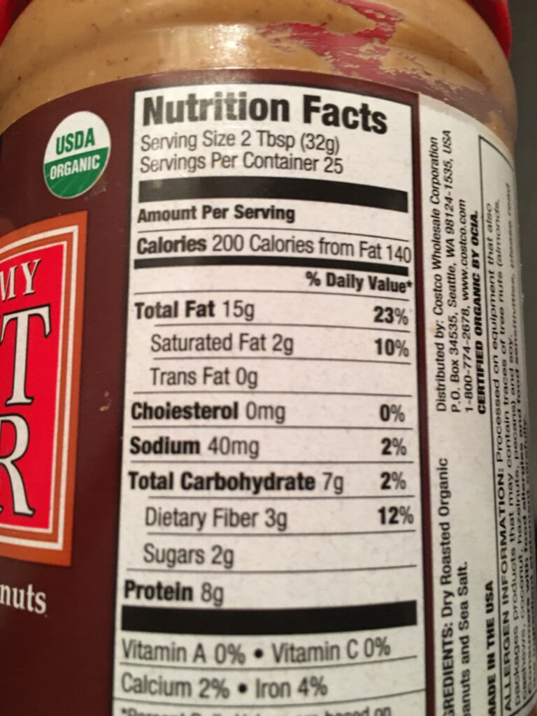 Kirkland Signature Peanut Butter Creamy Organic Calories Nutrition 