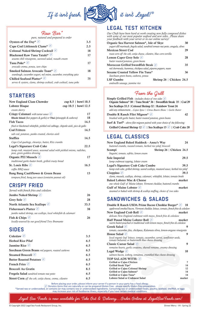Legal Seafood Nutrition Information Menu Besto Blog
