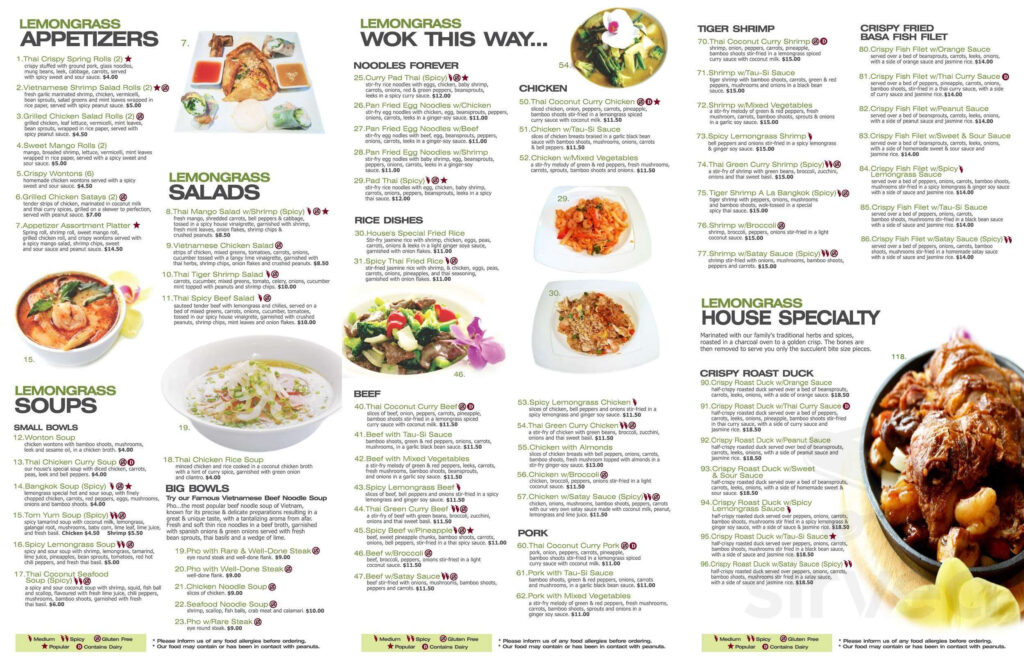 Lemongrass Restaurant Menu In Hamilton Ontario Canada