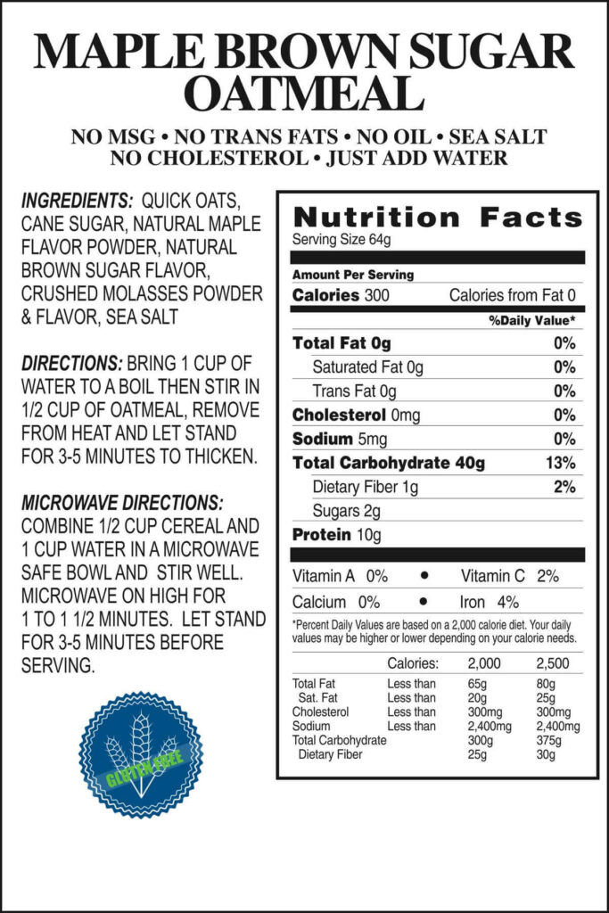 Maple Brown Sugar Oatmeal Emergency Food Storage