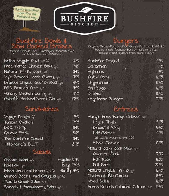 Menu At Bushfire Kitchen La Costa Restaurant Carlsbad Via 