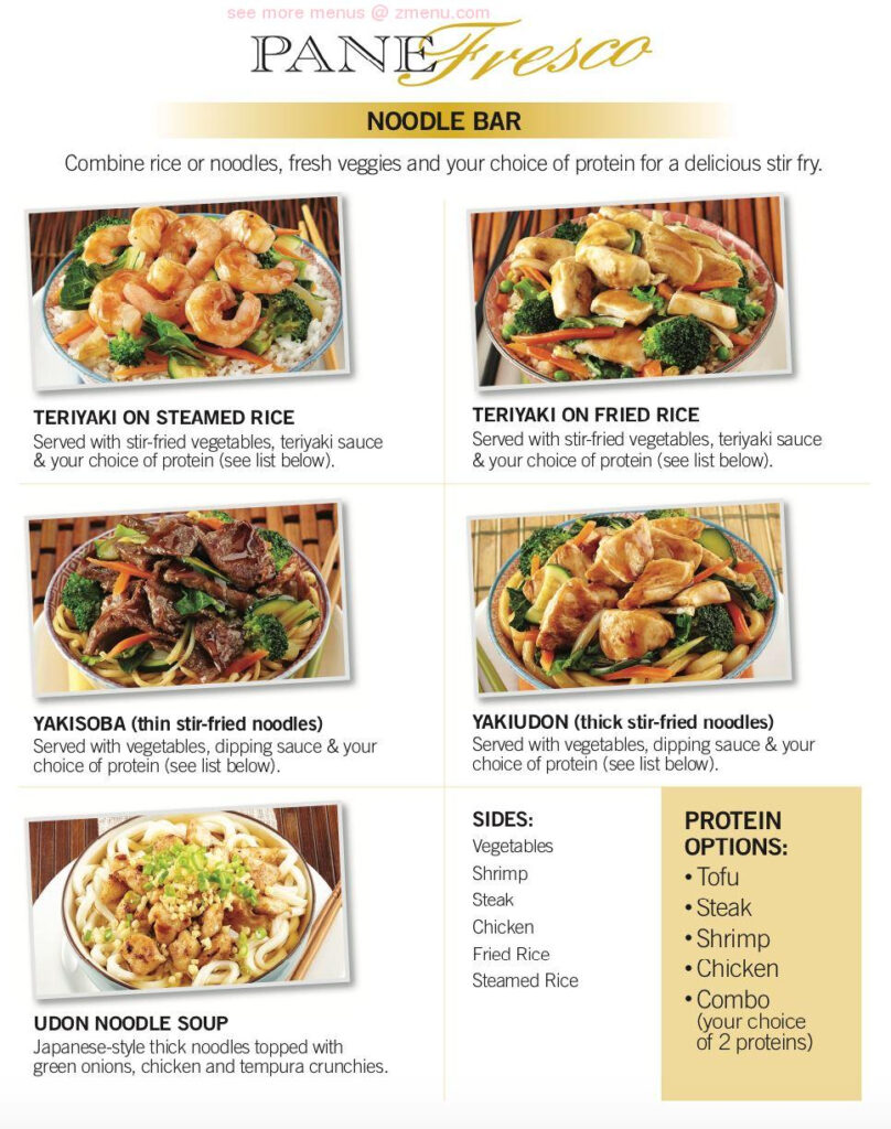 Menu At Pane Fresco At Fortinos Restaurant Hamilton 102 Hwy 8