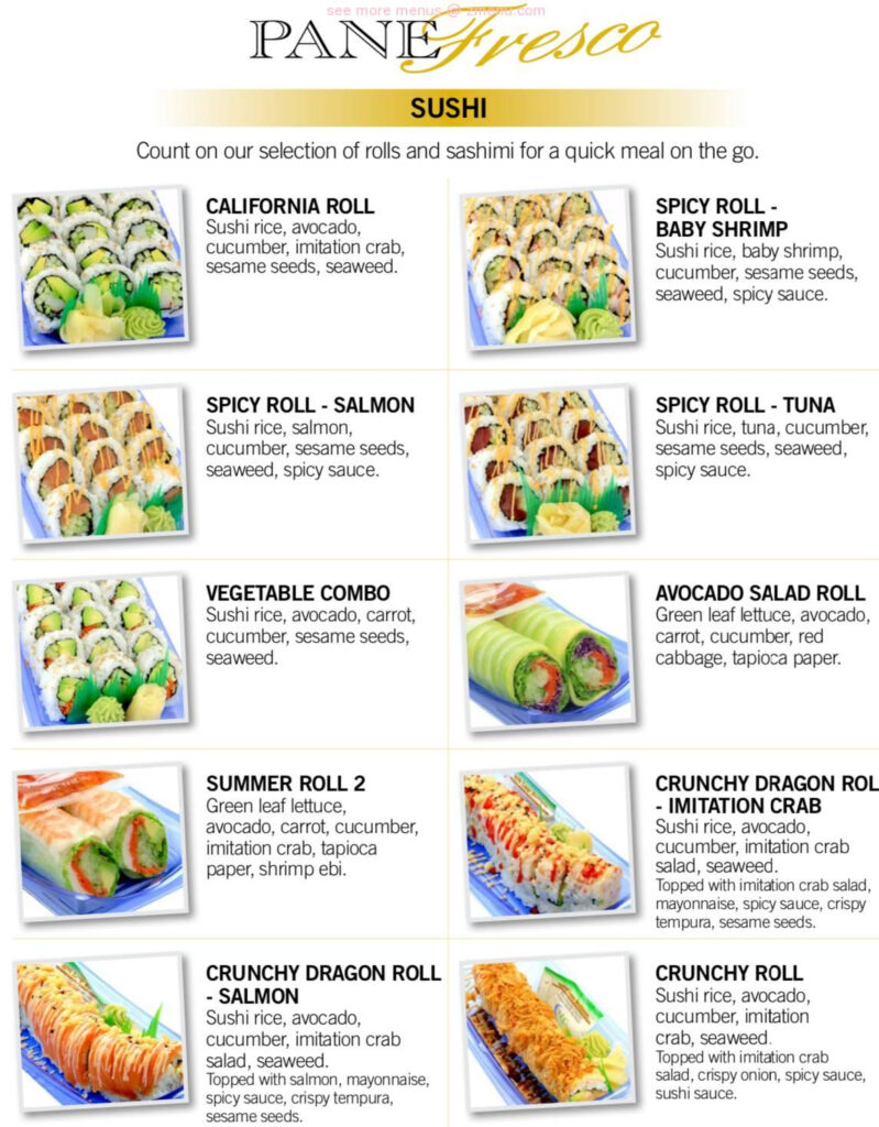 Menu At Pane Fresco At Fortinos Restaurant Hamilton 102 Hwy 8