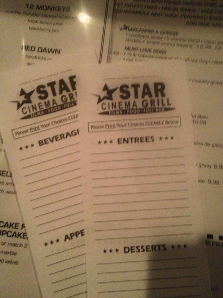 Menu At Star Cinema Grill Pub Bar Missouri City