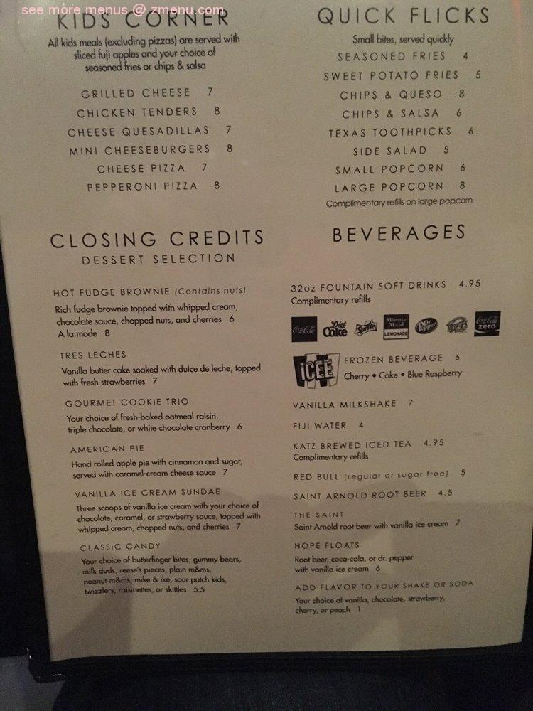 Menu At Star Cinema Grill Vintage Park Restaurant Houston