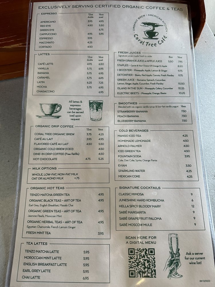 Menu Coral Tree Cafe