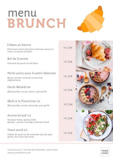Mod les De Menus De Petit d jeuner Et De Brunch Modifiables