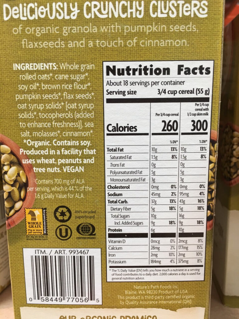 Nature s Path Flax Plus Pumpkin Flax Granola Calories Nutrition 