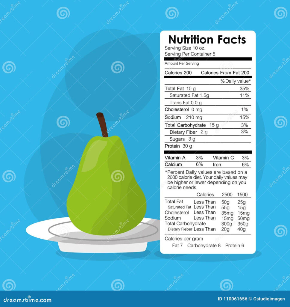 Nutrition Facts Of Pear Fruit Label Content Template Stock Vector 