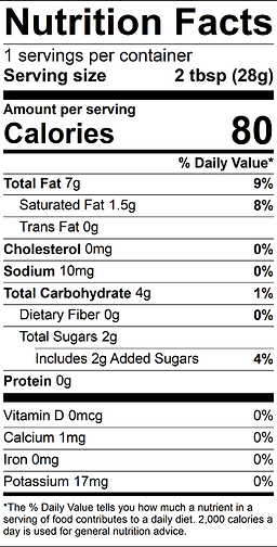Nutritional Facts United States Terry Ho Yum Yum Sauce