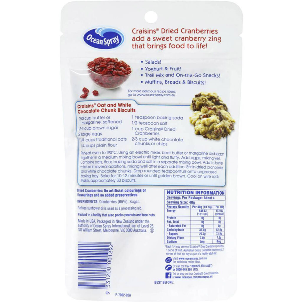 Ocean Spray Berries Craisins Cranberry 170g Woolworths