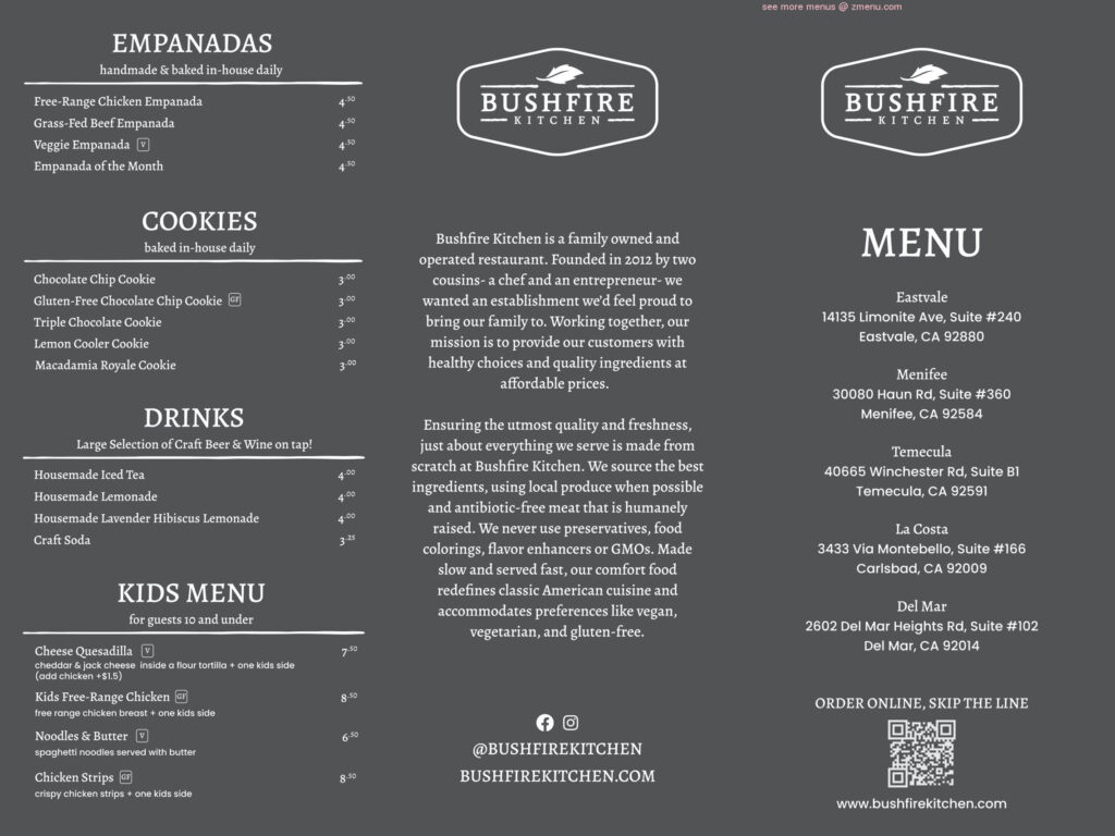 Online Menu Of Bushfire Kitchen Menifee Restaurant Menifee 