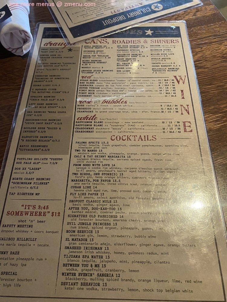 Online Menu Of Culinary Dropout Denver Restaurant Denver Colorado 