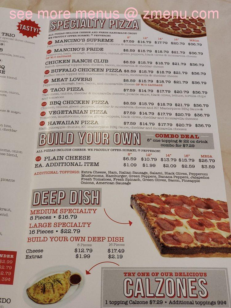 Online Menu Of Mancino s Of Kokomo Restaurant Kokomo Indiana 46902 