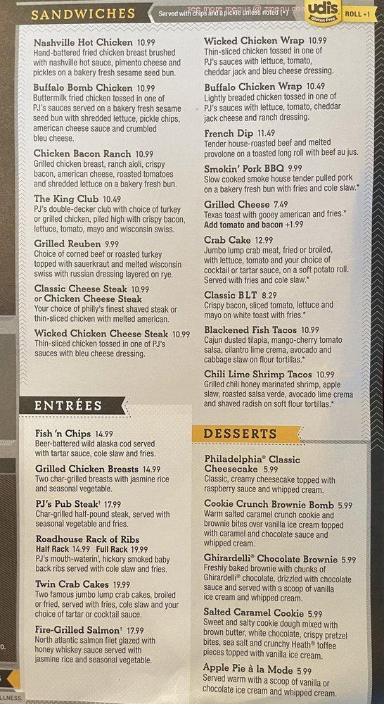 Online Menu Of P J Whelihans Pub Restaurant Washington Township 