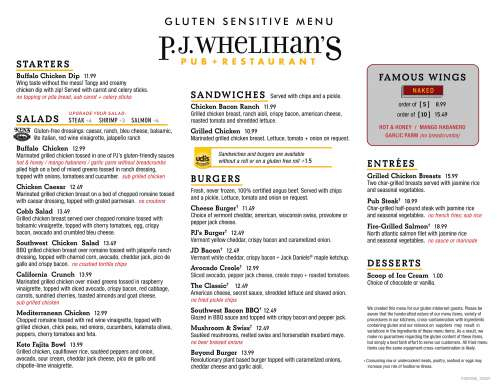 P J Whelihan s Pub Restaurant Oaks Menu In Oaks Pennsylvania USA