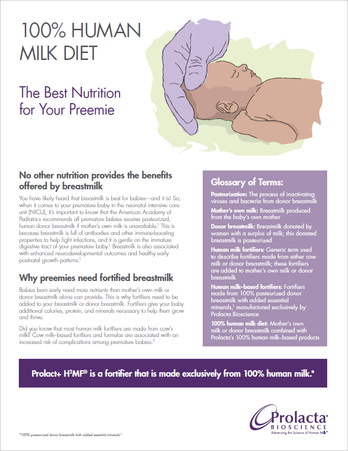 Parent Nutrition Fact Sheet Prolacta Bioscience