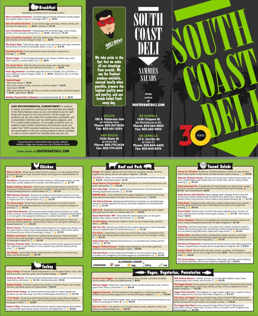 PDF Menu South Coast Deli Sandwiches Salads
