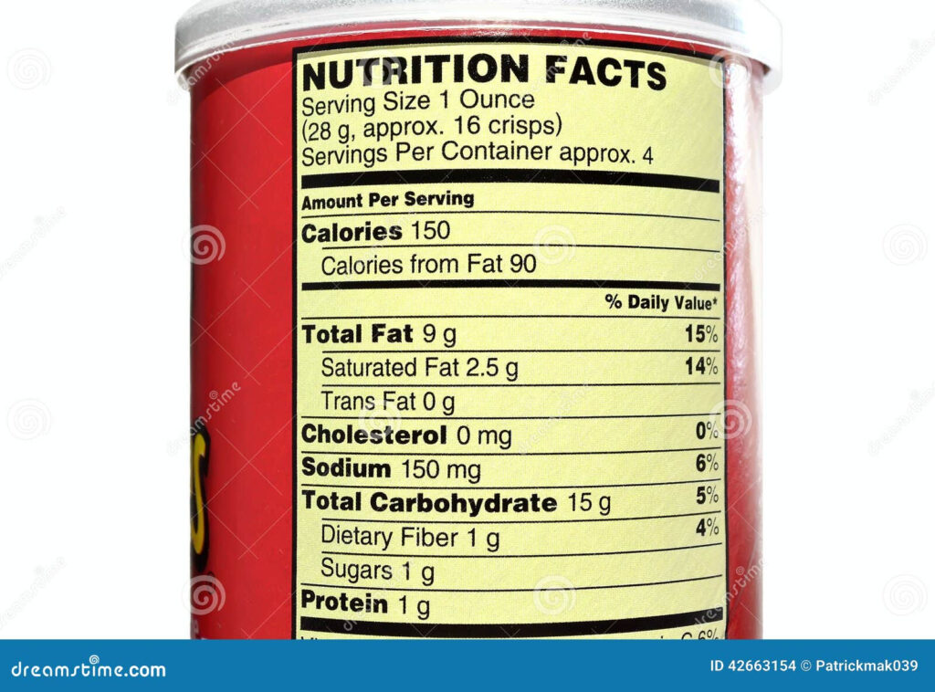 Potato Chips Nutrition Facts Stock Photo Image 42663154