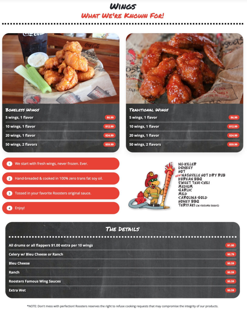 Roosters Menu With Prices Updated July 2024 