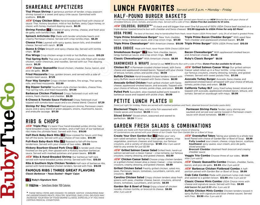 Ruby Tuesday Lunch Menu Nutrition Besto Blog