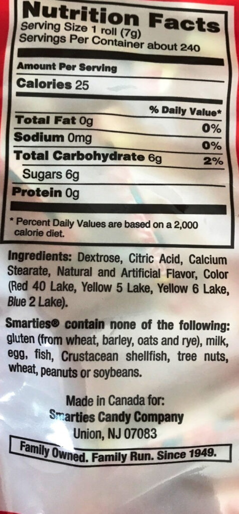 Smarties Candy Nutrition Facts Nutrition Ftempo