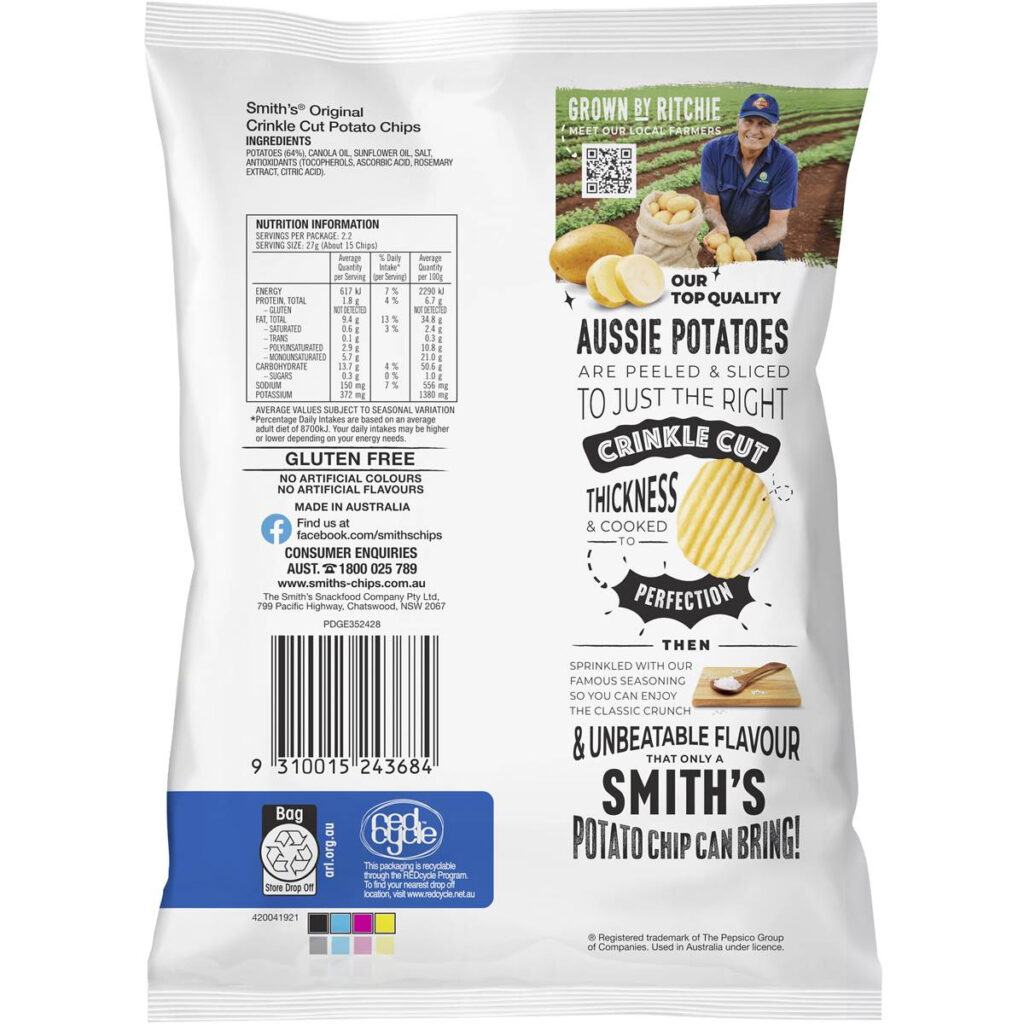 Smith s Crinkle Cut Potato Chips Original 60g Woolworths
