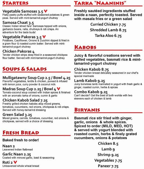 Tarka Indian Kitchen Menu Menu For Tarka Indian Kitchen Sunset Valley 