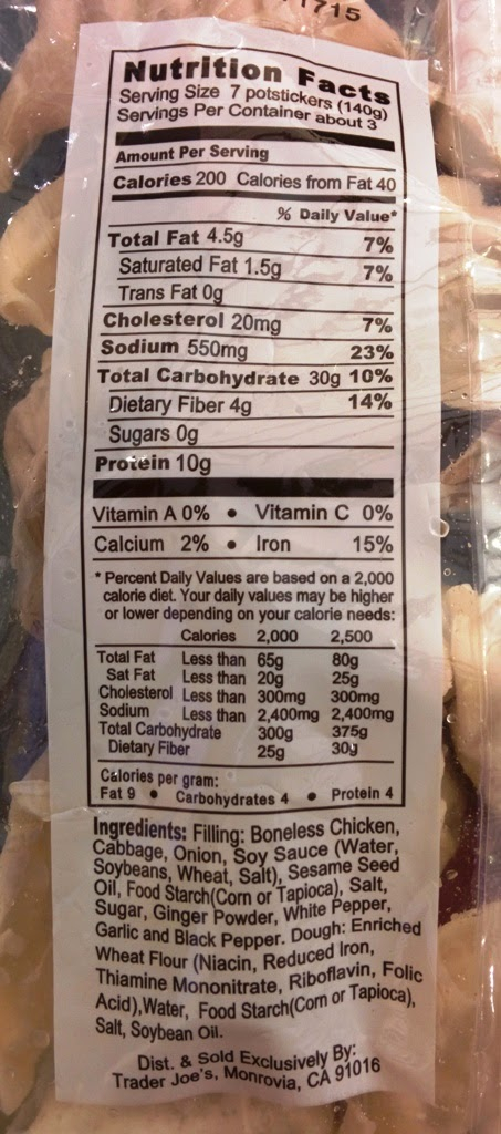 Trader Joe s Nutrition Labels Trader Joe s Chicken Gyoza Potstickers
