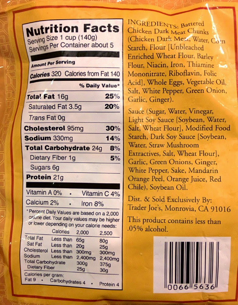 Trader Joe s Nutrition Labels Trader Joe s Mandarin Orange Chicken