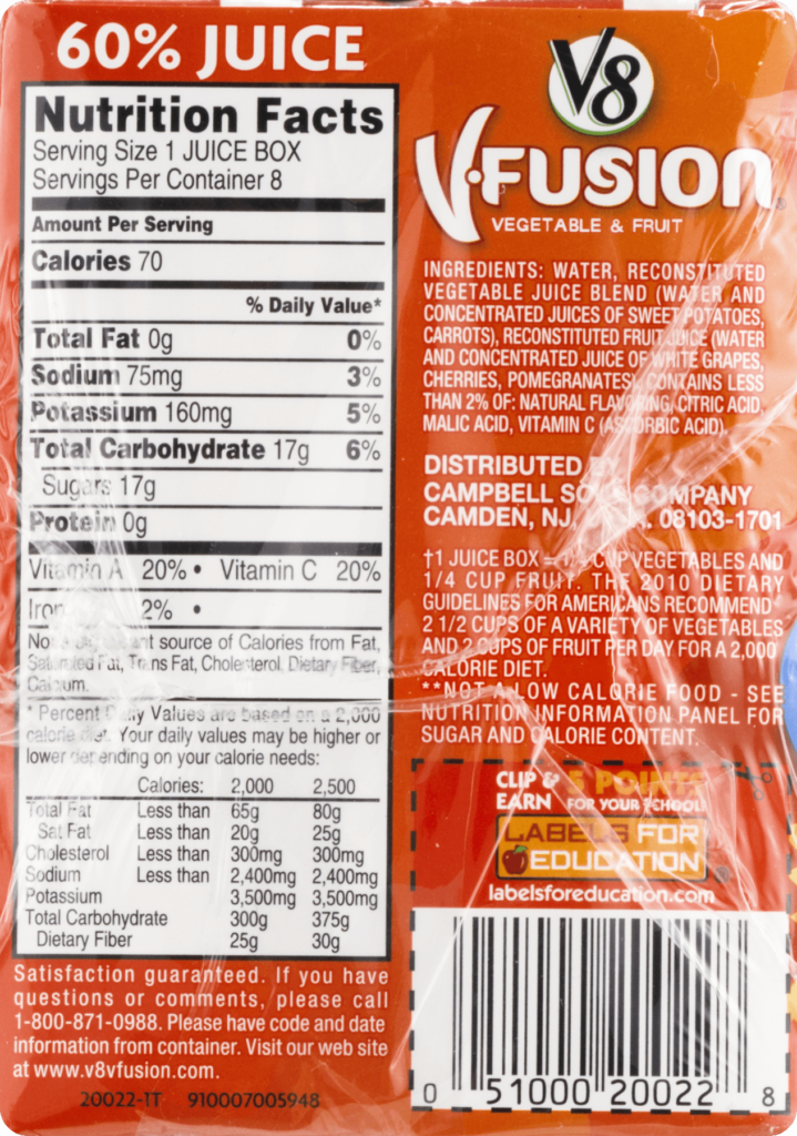 V8 Fusion Nutrition Label Besto Blog